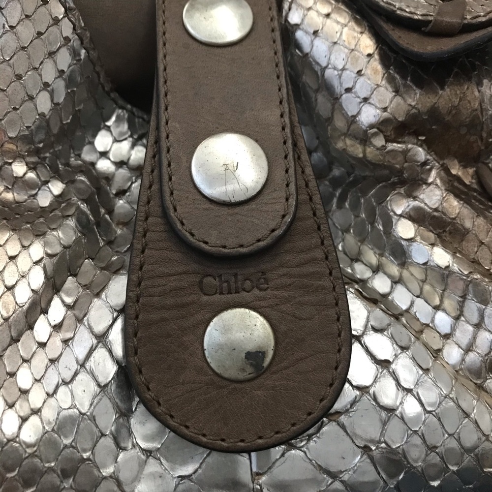 Chloe Metallic Gold Snakeskin Leather Satchel - Picture 3 of 7
